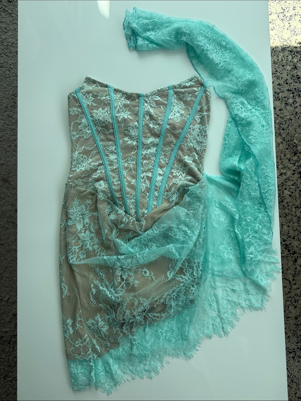 SHEIN Strapless Lace Corset Dress in Mint and Nude